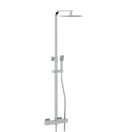 Scudo Elliot Square Chrome Thermostatic Exposed Bar Shower with Ultra Slim Overhead Drencher and Sliding Handset