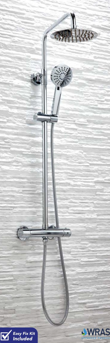 Scudo Serena Round Chrome Thermostatic Exposed Bar Shower with Overhead Drencher and Sliding Handset