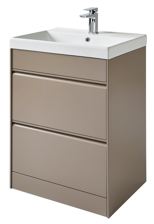 K Vit Moon 600mm Floor Standing 2 Drawer Unit & Ceramic Basin Cocoa