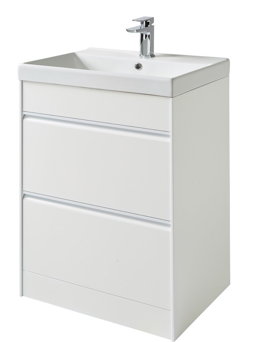 K Vit Moon 600mm Floor Standing 2 Drawer Unit & Ceramic Basin White