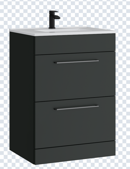K Vit Dove 600mm Floor Standing 2 Drawer Unit & Ceramic Basin Matt Anthracite