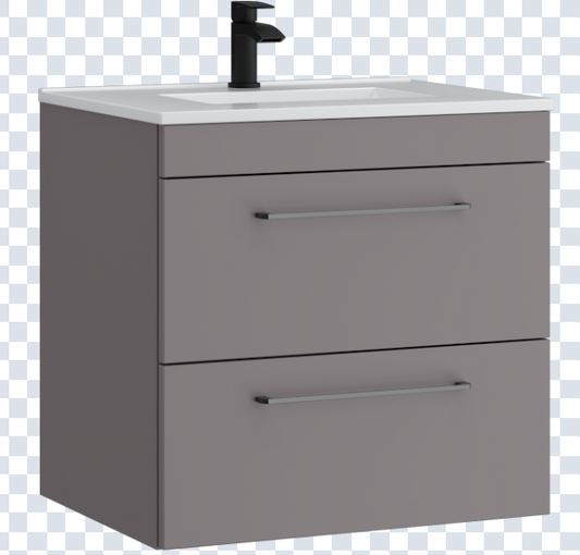 K Vit Dove 600mm 2 Drawer Wall Hung Unit w Ceramic Basin Slate Grey