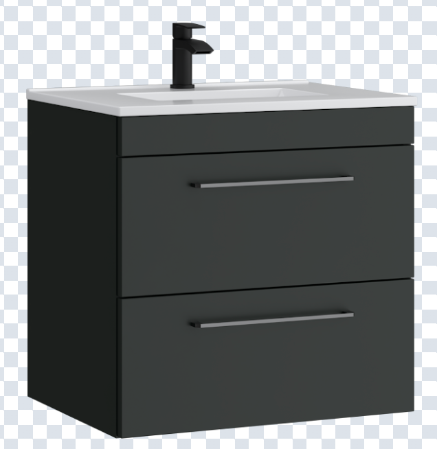 K Vit Dove 600mm 2 Drawer Wall Hung Unit w Ceramic Basin Matt Anthracite