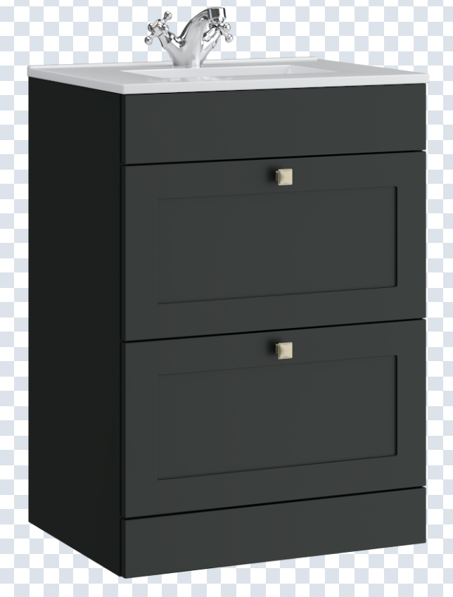 K Vit Sanctuary 600mm Floor Standing 2 Drawer Unit & Ceramic Basin Matt Anthracite