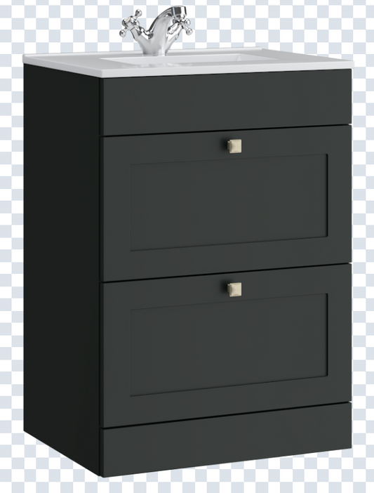 K Vit Sanctuary 600mm Floor Standing 2 Drawer Unit & Ceramic Basin Matt Anthracite