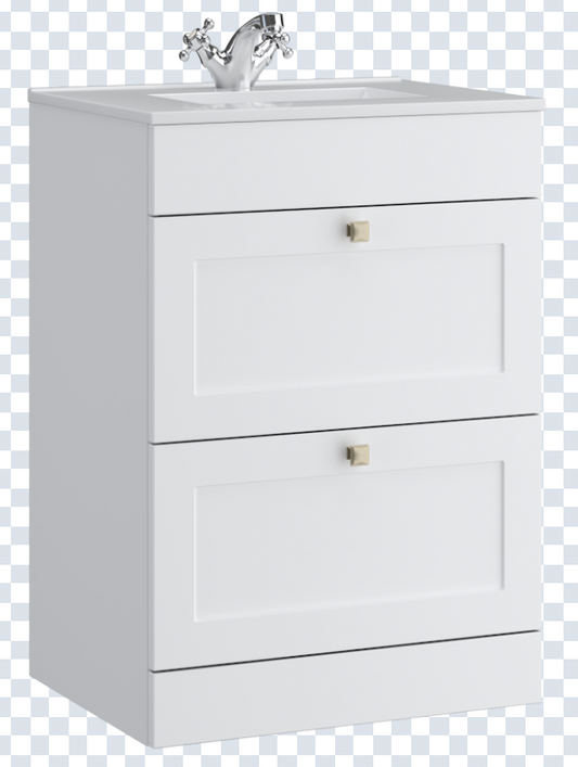 K Vit Sanctuary 600mm Floor Standing 2 Drawer Unit & Ceramic Basin Matt White