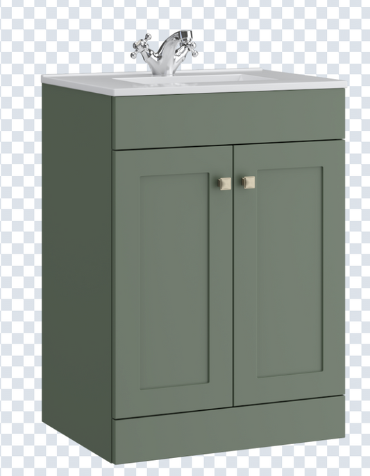 K Vit Sanctuary 600mm Floor Standing 2 Drawer Unit & Ceramic Basin Corymbia Green