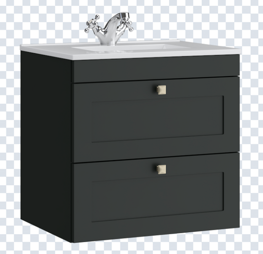 K Vit Sanctuary 600mm 2 Drawer Wall Hung Unit w Ceramic Basin Matt Anthracite