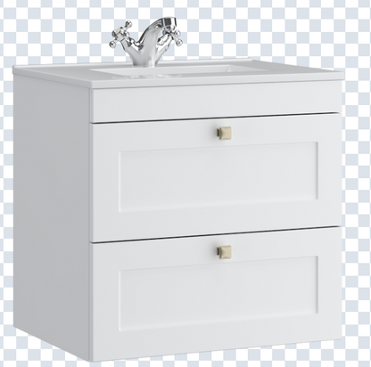 K Vit Sanctuary 600mm 2 Drawer Wall Hung Unit w Ceramic Basin Matt White