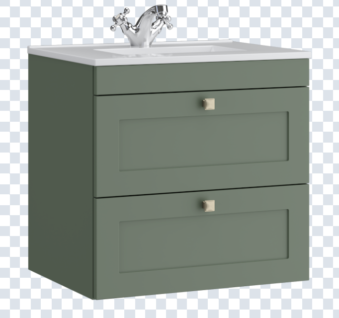 K Vit Sanctuary 600mm 2 Drawer Wall Hung Unit w Ceramic Basin Corymbia Green