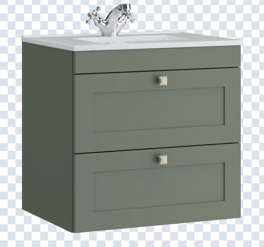 K Vit Sanctuary 600mm 2 Drawer Wall Hung Unit w Ceramic Basin Corymbia Green