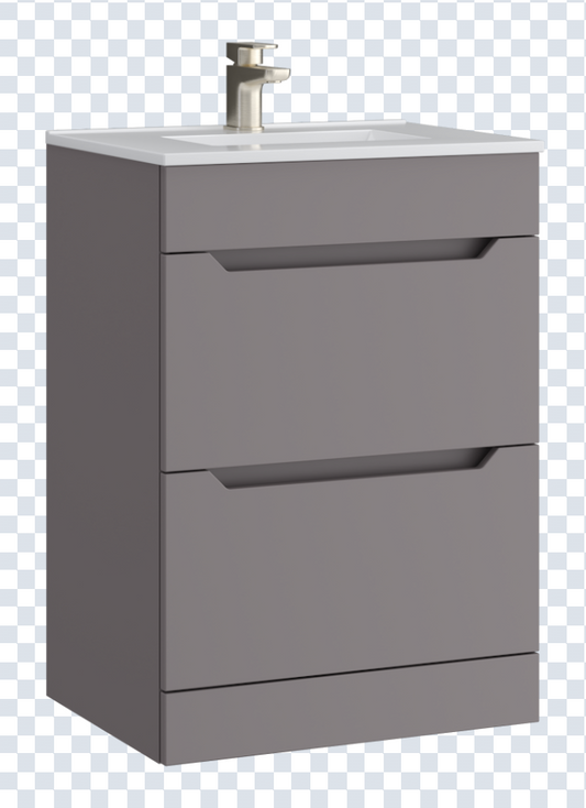 K Vit Urban 600mm Floor Standing 2 Door Unit & Ceramic Basin Slate Grey