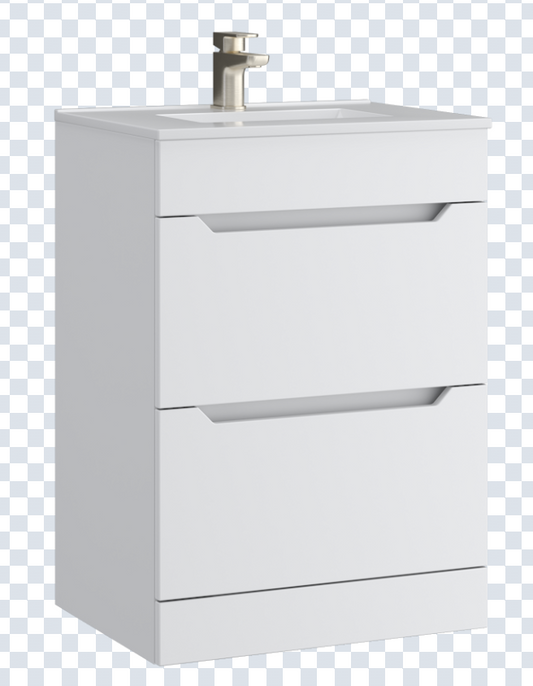 K Vit Urban 600mm Floor Standing 2 Door Unit & Ceramic Basin Matt White