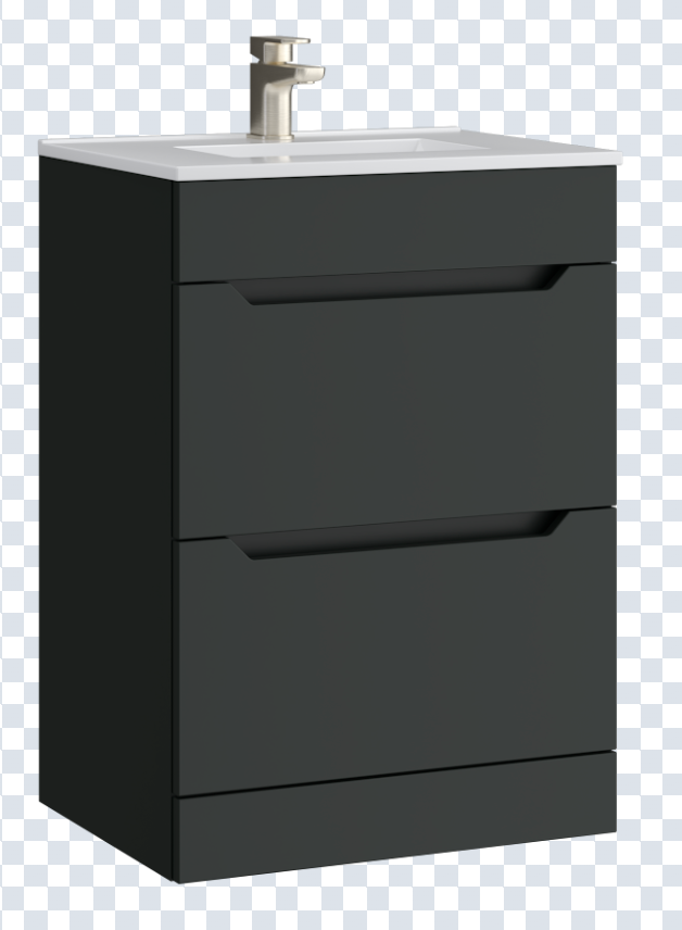 K Vit Urban 600mm Floor Standing 2 Door Unit & Ceramic Basin Matt Anthracite