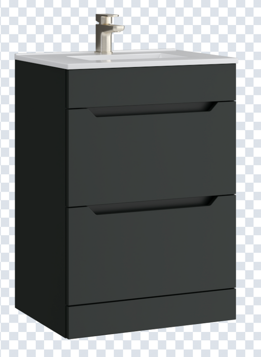 K Vit Urban 600mm Floor Standing 2 Door Unit & Ceramic Basin Matt Anthracite