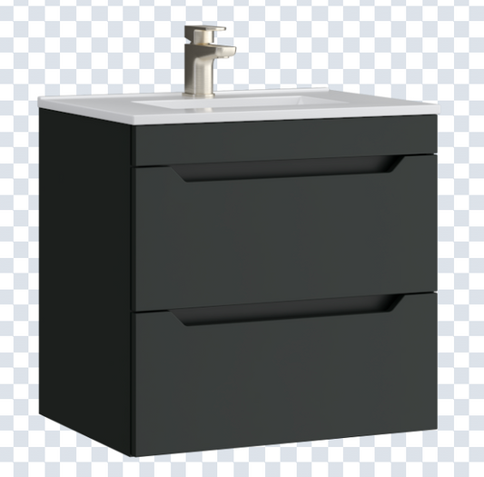 K Vit Urban 600mm Wall Mounted 2 Door Unit & Ceramic Basin Matt Anthracite