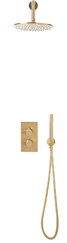 Scudo Core Brushed Brass Round Handle, Handset & Bracket