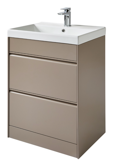K Vit Moon 600mm Floor Standing 2 Drawer Unit & Ceramic Basin Cocoa