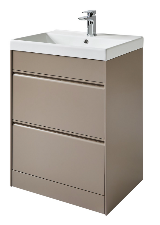 K Vit Moon 600mm Floor Standing 2 Drawer Unit & Ceramic Basin Cocoa