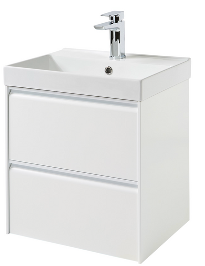 K Vit Moon 500/600/800mm 2 Drawer Wall Hung & ceramic Basin Matt White