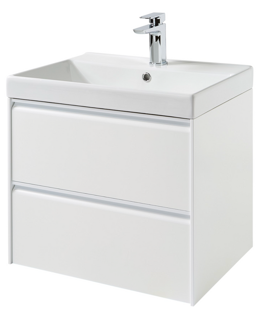 K Vit Moon 500/600/800mm 2 Drawer Wall Hung & ceramic Basin Matt White