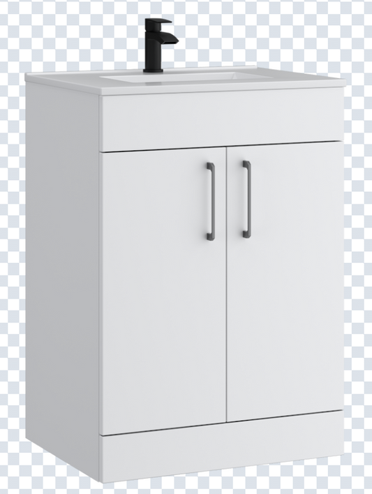 K Vit Dove 500/600mm Floor Standing 2 Door Unit & Ceramic Basin Matt White