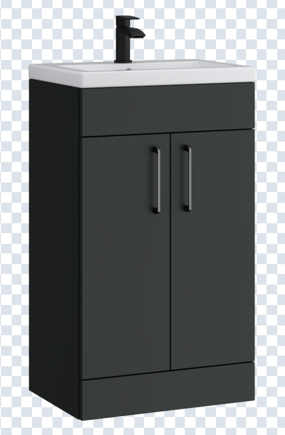 K Vit Dove 500/600mm Floor Standing slimline 2 Door Unit & Ceramic Basin Matt Anthracite