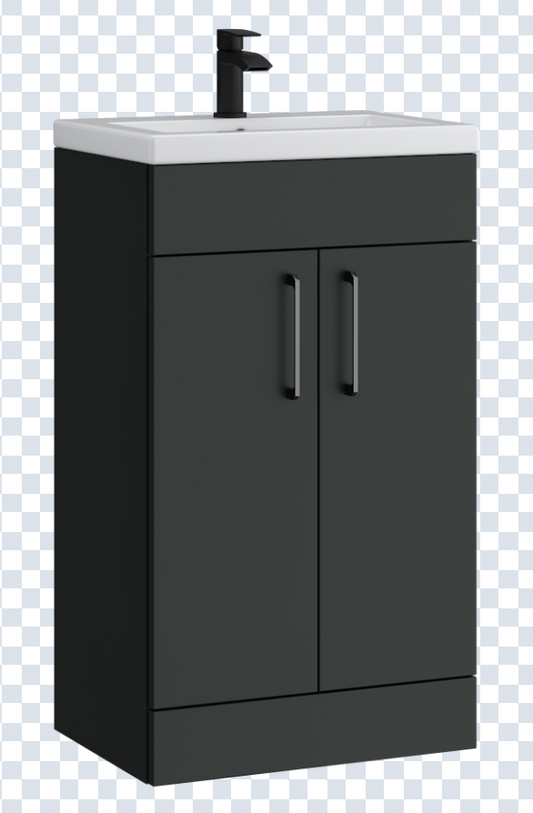 K Vit Dove 500/600mm Floor Standing slimline 2 Door Unit & Ceramic Basin Matt Anthracite