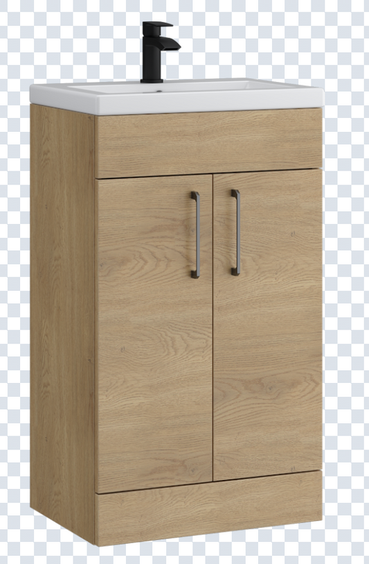 K Vit Dove 500/600mm Floor Standing slimline 2 Door Unit & Ceramic Basin Torro oak