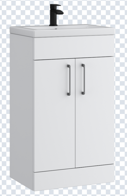 K Vit Dove 500/600mm Floor Standing Slimline 2 Door Unit & Ceramic Basin Matt White