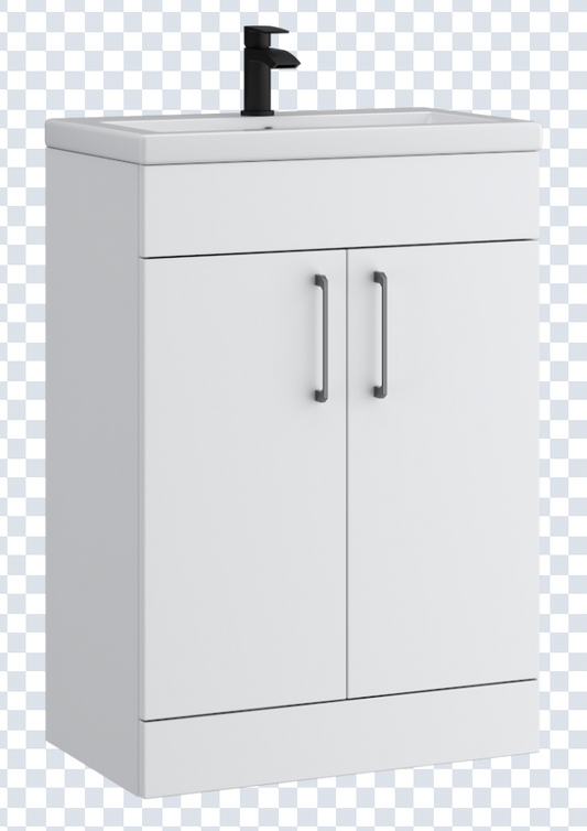 K Vit Dove 500/600mm Floor Standing Slimline 2 Door Unit & Ceramic Basin Matt White