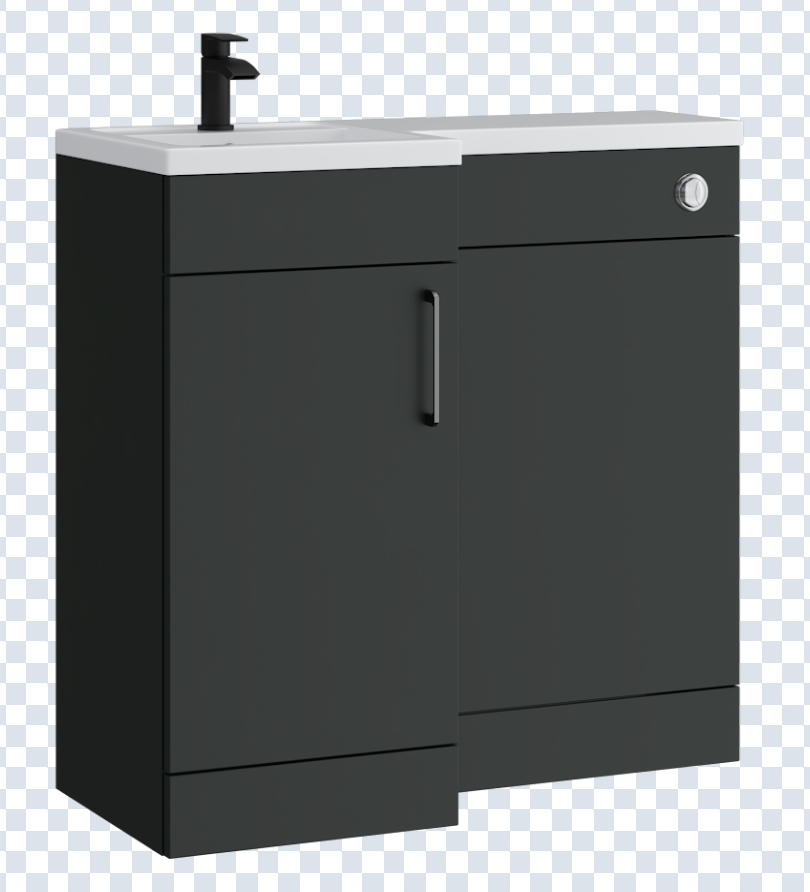 K Vit Dove 900/1100mm L-Shaped Door Unit Furniture Pack Cistern Included Matt Anthracite