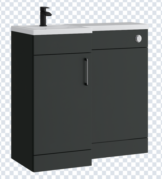 K Vit Dove 900/1100mm L-Shaped Door Unit Furniture Pack Cistern Included Matt Anthracite
