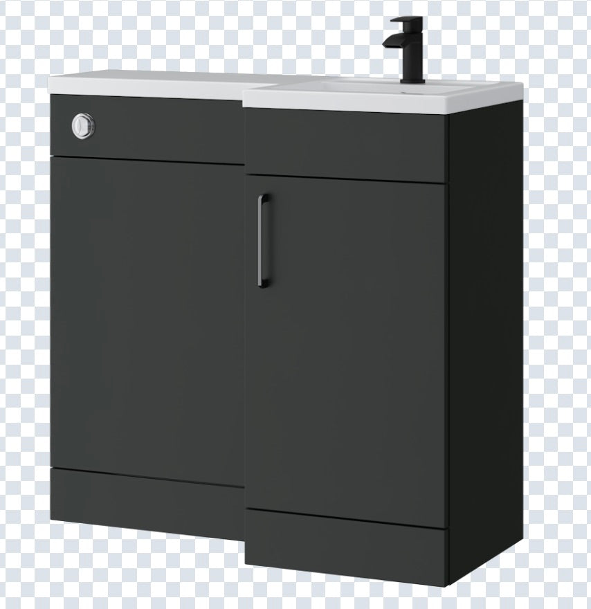 K Vit Dove 900/1100mm L-Shaped Door Unit Furniture Pack Cistern Included Matt Anthracite