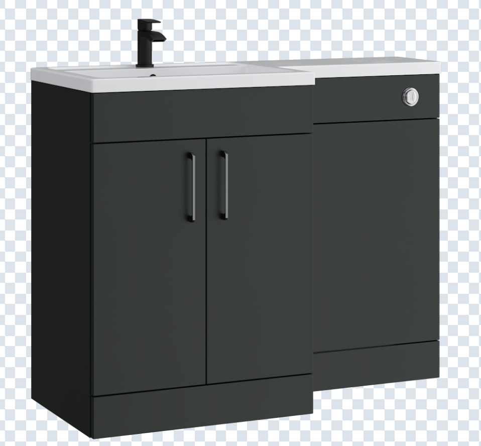 K Vit Dove 900/1100mm L-Shaped Door Unit Furniture Pack Cistern Included Matt Anthracite