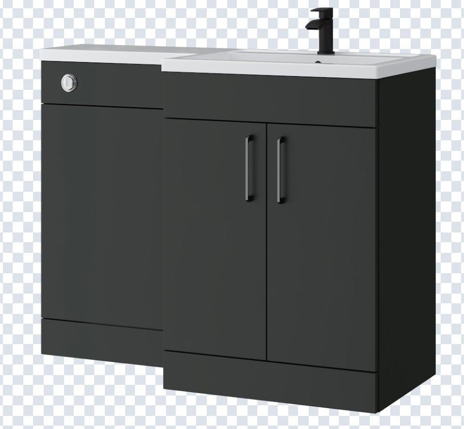 K Vit Dove 900/1100mm L-Shaped Door Unit Furniture Pack Cistern Included Matt Anthracite