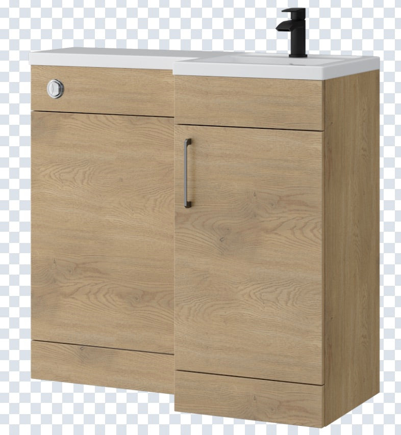 K Vit Dove 900/1100mm L-Shaped Door Unit Furniture Pack Cistern Included Torro Oak