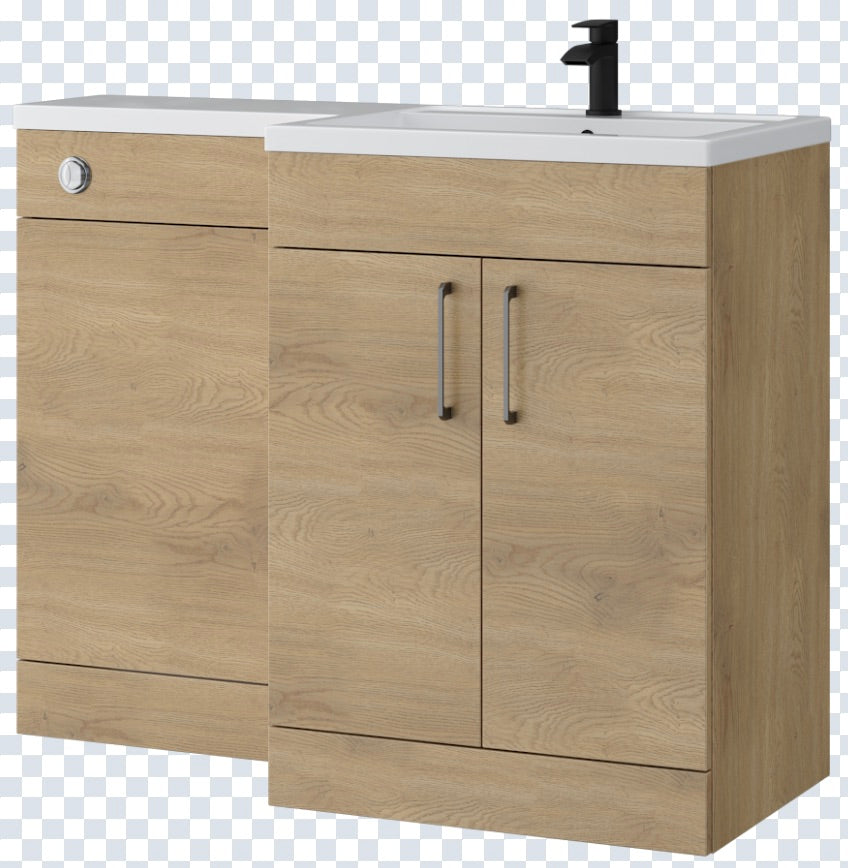 K Vit Dove 900/1100mm L-Shaped Door Unit Furniture Pack Cistern Included Torro Oak