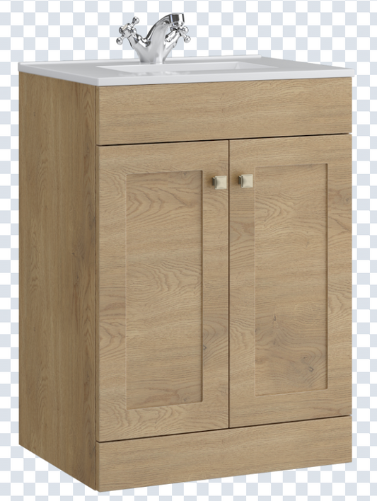 K Vit Sanctuary 500/600mm Floor Standing 2 Door Unit & Ceramic Basin Torro Oak