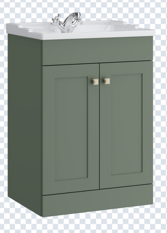 K Vit Sanctuary 500/600mm Floor Standing 2 Door Unit & Ceramic Basin Corymbia Green
