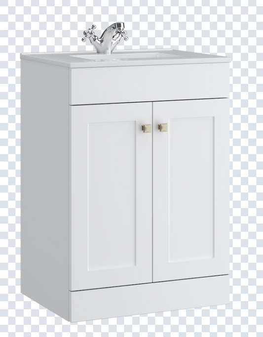 K Vit Sanctuary 500/600mm Floor Standing 2 Door Unit & Ceramic Basin Matt White