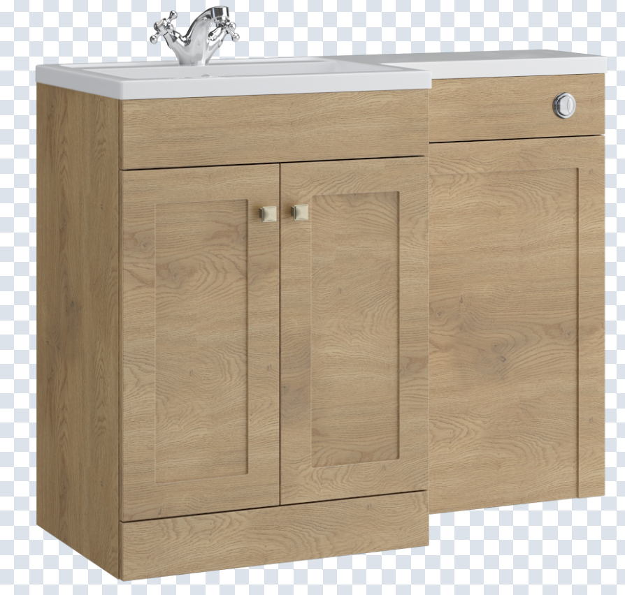 K Vit Sanctuary 1100mm L-Shaped Door Unit Furniture Pack Cistern Included Torro Oak