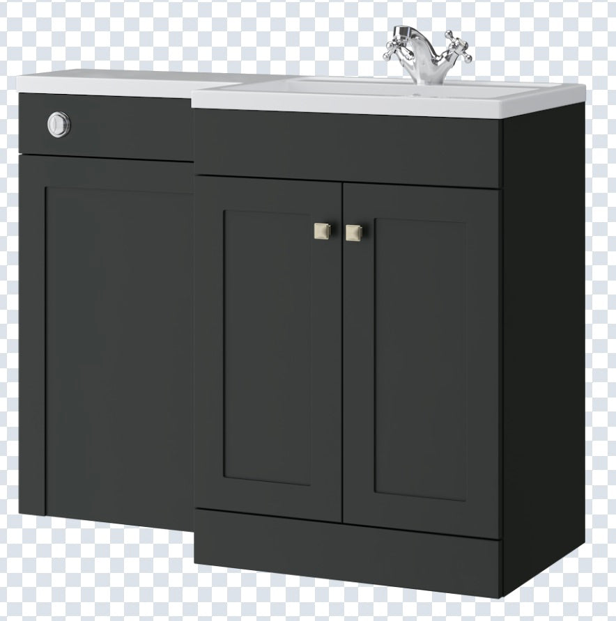 K Vit Sanctuary 1100mm L-Shaped Door Unit Furniture Pack Cistern Included Anthracite
