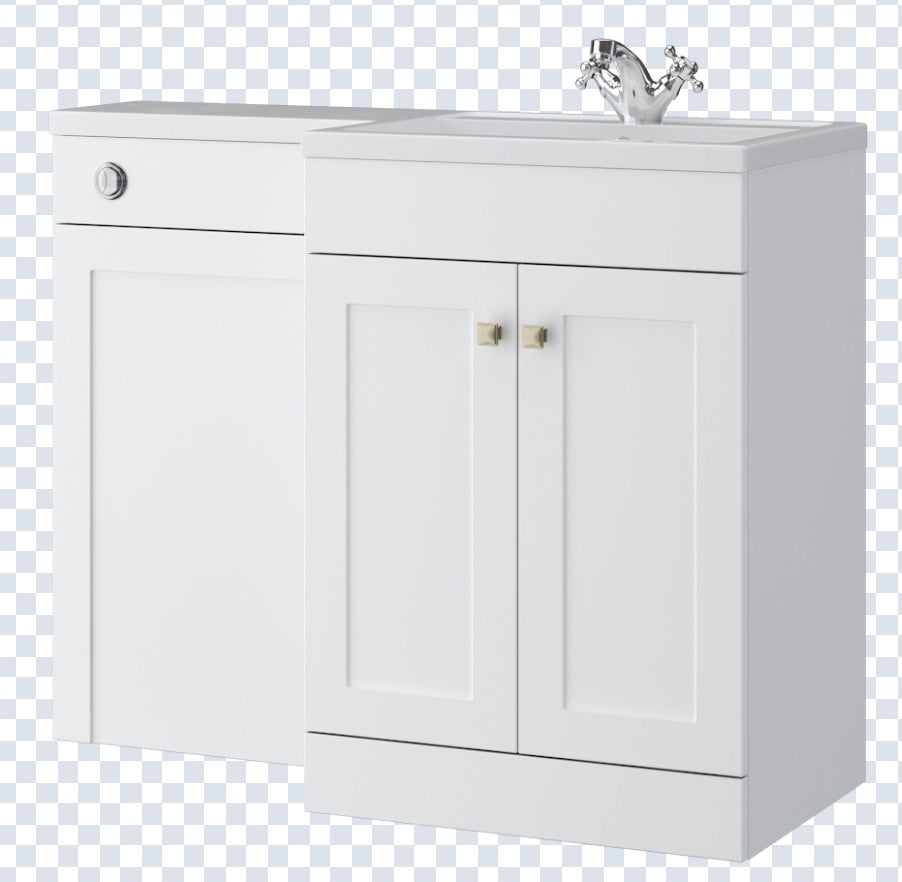 K Vit Sanctuary 1100mm L-Shaped Door Unit Furniture Pack Cistern Included Matt White
