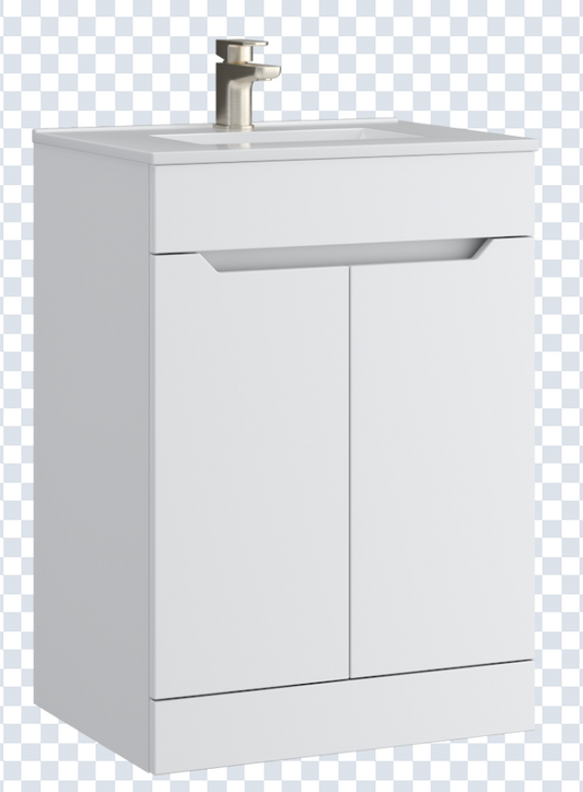 K Vit Urban 500/600mm Floor Standing 2 Door Unit & Ceramic Basin Matt White