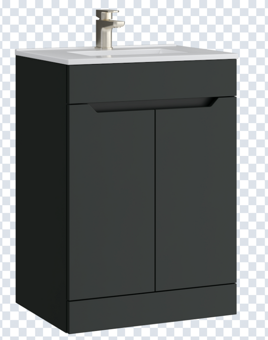 K Vit Urban 500/600mm Floor Standing 2 Door Unit & Ceramic Basin Anthracite