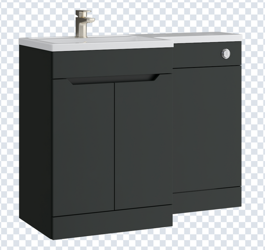 K Vit Urban 1100mm L-Shaped Door Unit Furniture Pack Cistern Included Matt Anthracite