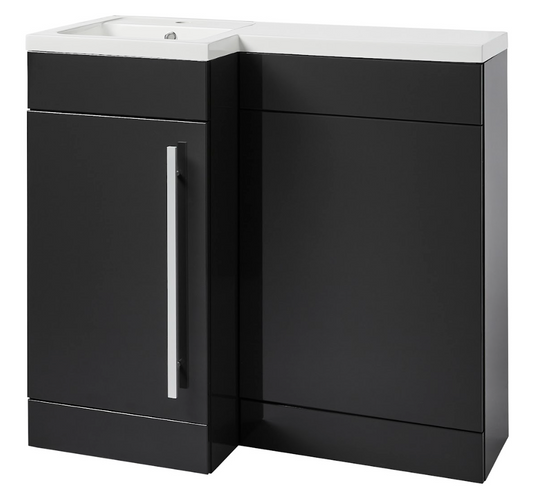 K Vit Matrix 900 Single Door L-Shaped Furniture Pack 900mm Cistern Included Storm Grey Gloss