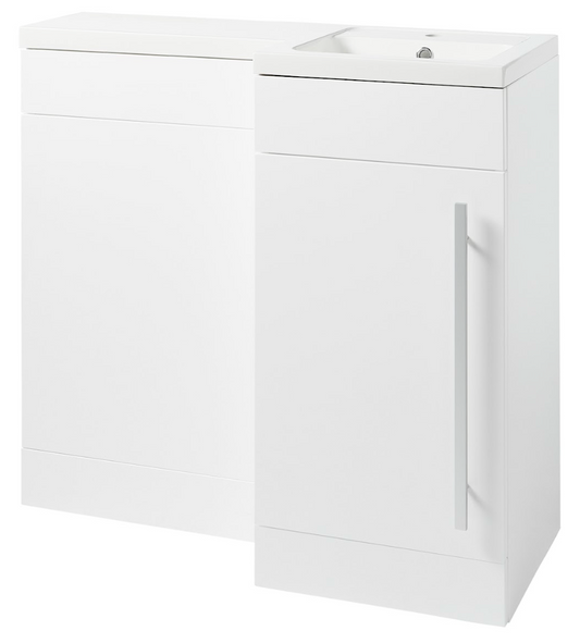 K Vit Matrix 900 Single Door L-Shaped Furniture Pack 900mm Cistern Included White Gloss