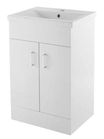 Nuie Turin 2 Door Unit & Basin Floor Standing Gloss White